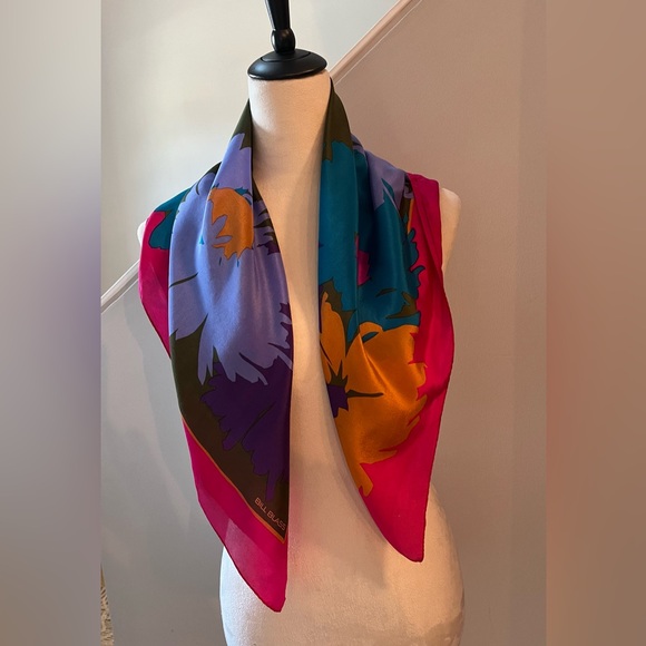 BILL BLASS For Barr & Beards Silk Scarf Vintage 70s Abstract Floral Square 30x30 - Picture 8 of 16